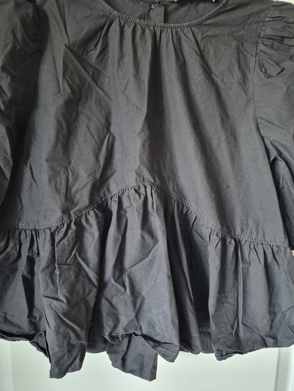 Zara Black Babydoll Peplum Top with Puff Sleeves, Women's Size L - Picture 4 of 6